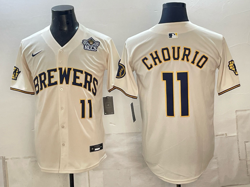 Men Milwaukee Brewers #11 Chourio cream Nike 2026 World Series MLB jersey 1023032->milwaukee brewers->MLB Jersey